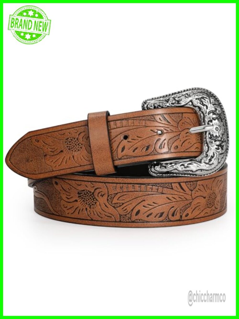 Adjustable Vintage Western Belt Faux Leather Cowboy Cowgirl Floral Buckle